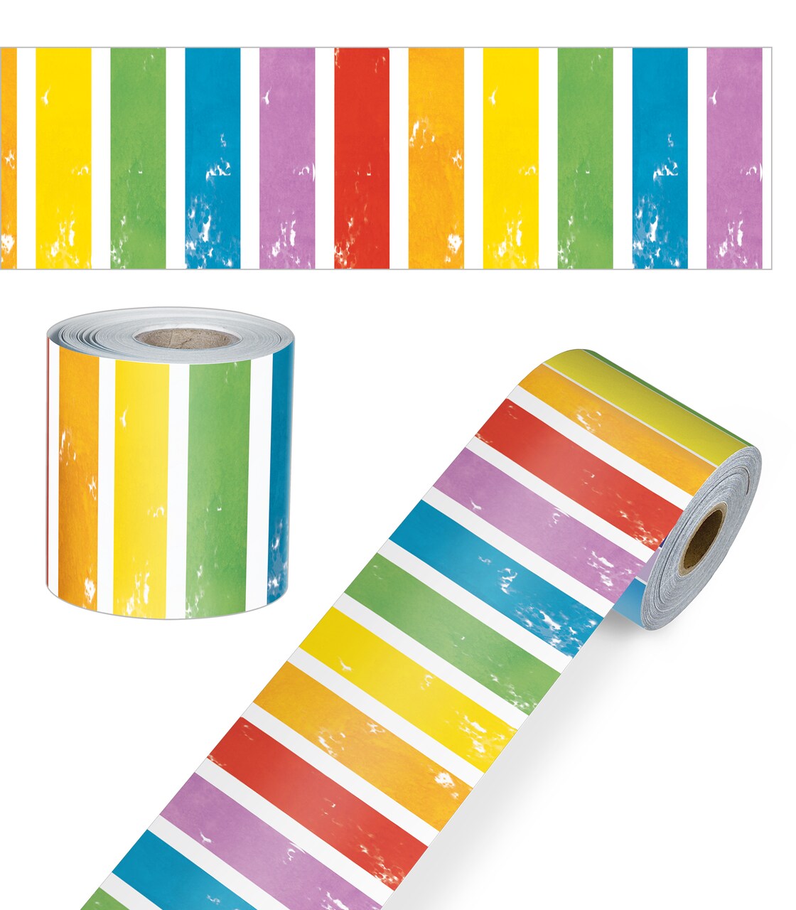 Carson Dellosa All Are Welcome 65Ft of Striped Rainbow Bulletin Board Borders, 1 Roll of Colorful Trim for Rolling Whiteboard, Cork and Posterboard, Party Decorations, and Classroom Decor